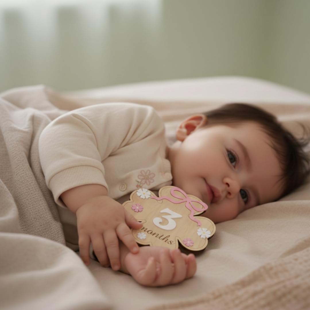 Letreros madera hitos bebé 1-12 meses con números
