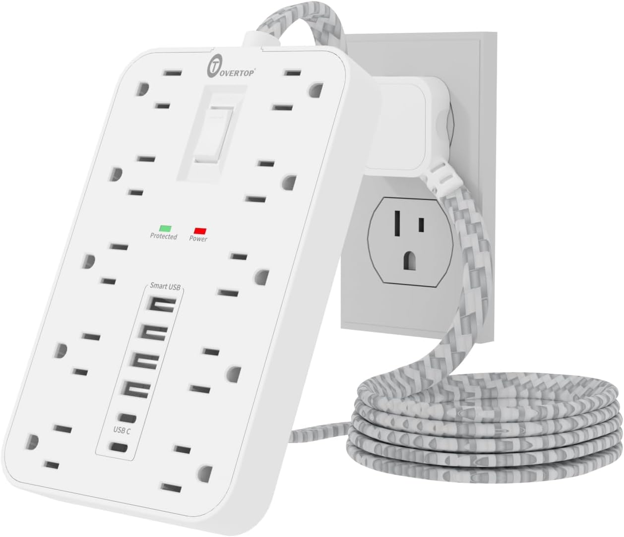 Protector sobretensiones cable extensión 5ft 10 tomas 6 USB C