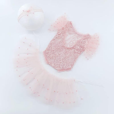 Traje princesa bebé niña encaje perla tocado sesion foto