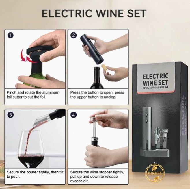 Abridor de vino eléctrico 4 en 1 con cortador y vertedor