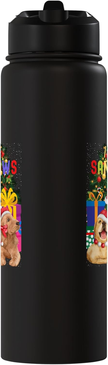 Botella de agua aislada de acero inoxidable con perros navideños