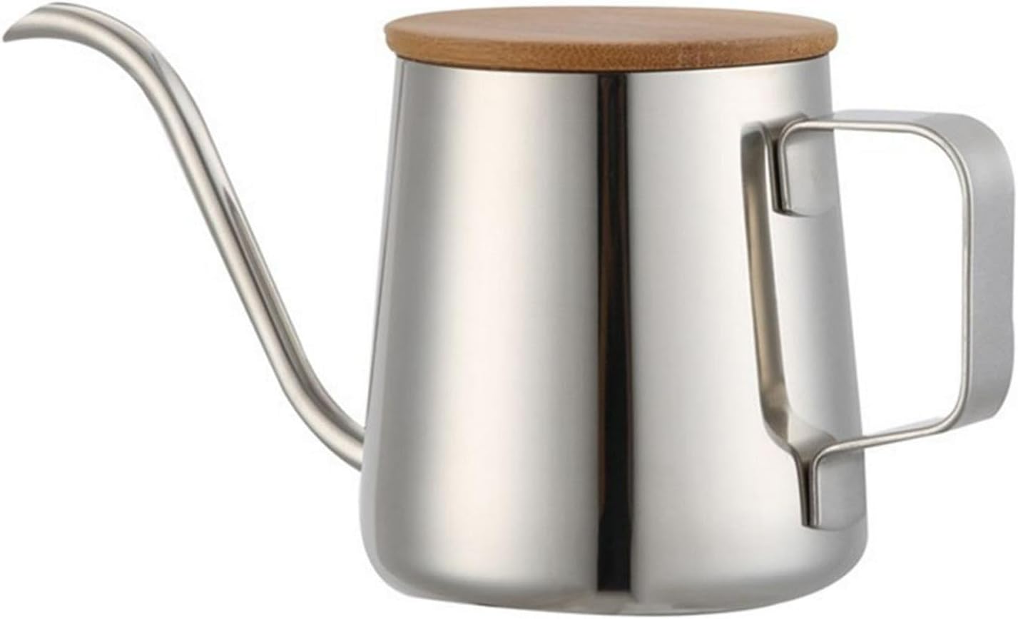 Hervidor de café de acero inoxidable 12 oz con tapa de madera y boquilla larga