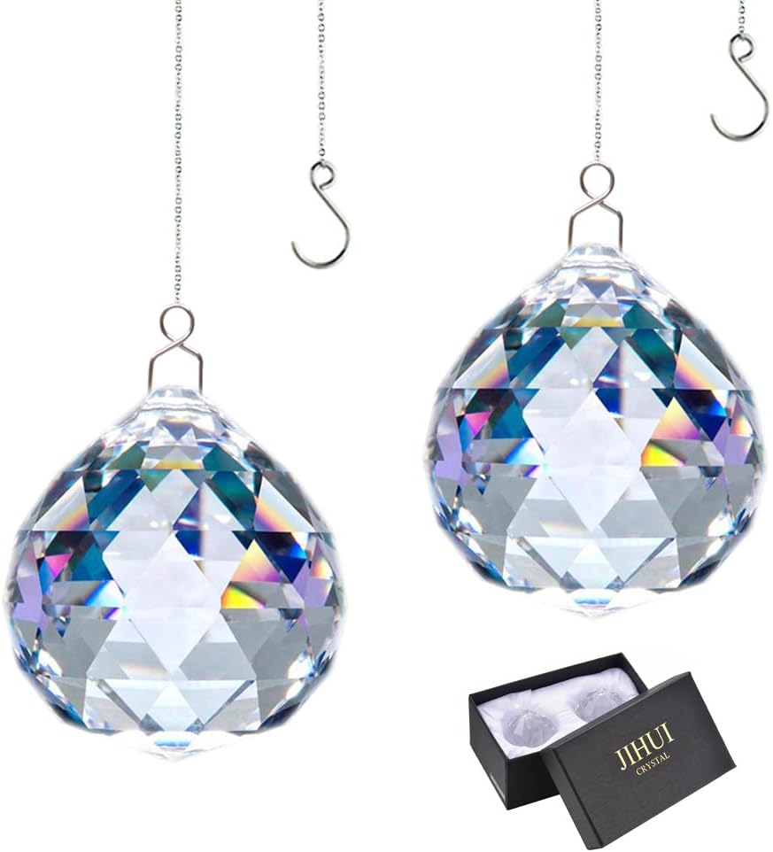 Atrapasoles bola cristal prisma arco iris con cadena 1.575pulg 2uds