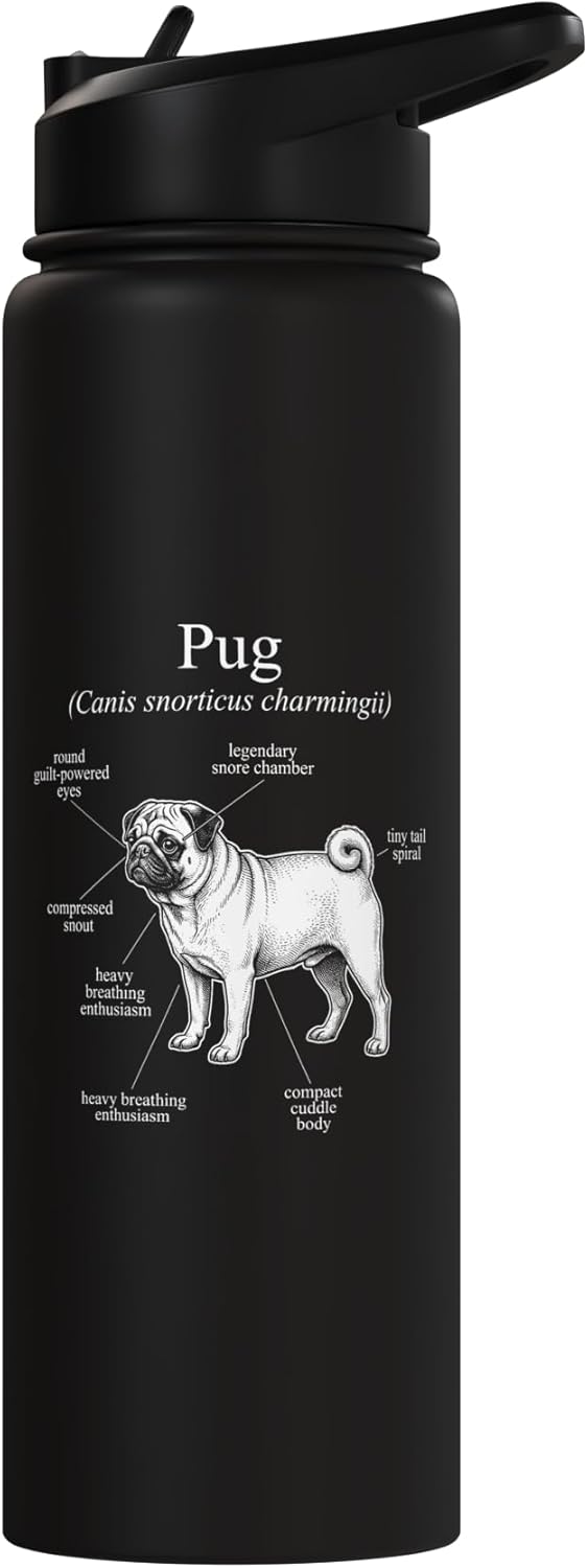 Botella agua acero inox aislada diagrama perro pug