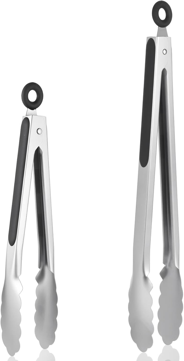 Pinzas de acero inoxidable 9 y 12 pulgadas para cocinar y servir alimentos