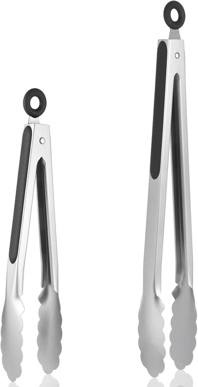 Pinzas de acero inoxidable 9 y 12 pulgadas para cocinar y servir alimentos