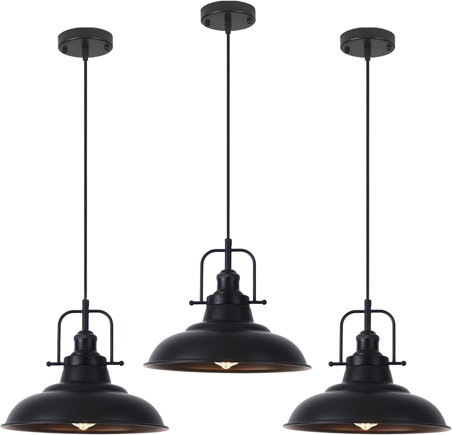 3 Luces colgantes negras metal isla cocina vintage