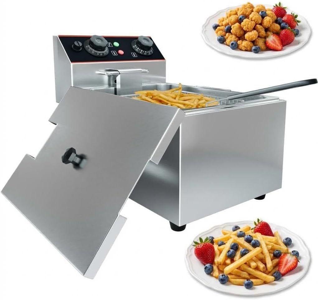 Freidora eléctrica acero inox 11.5qt con cesta tapa 1500W