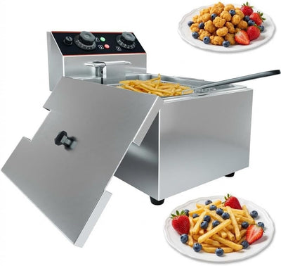 Freidora eléctrica acero inox 11.5qt con cesta tapa 1500W