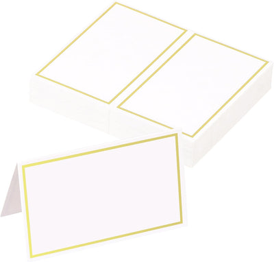 Tarjetas lugar boda 2x3.5 pulg doradas con borde