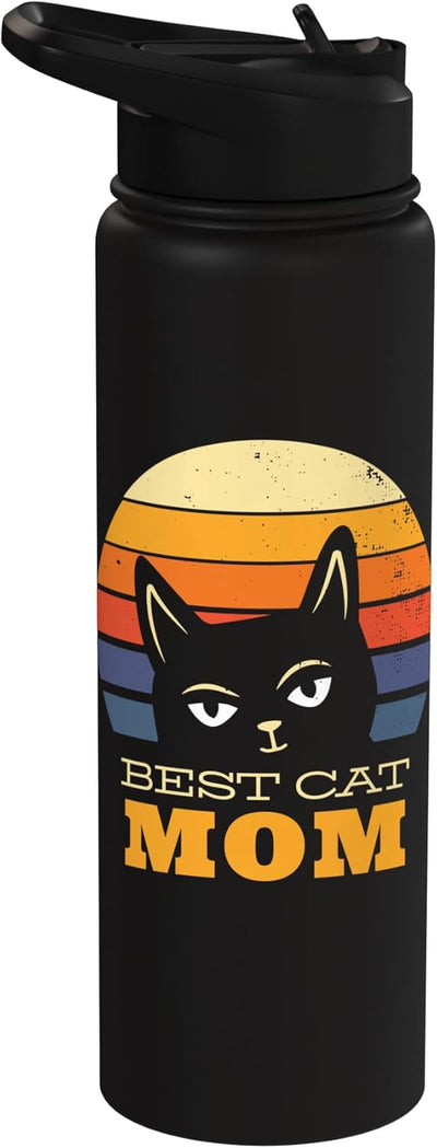 Botella de agua acero inoxidable sin BPA diseño gato amante del atardecer