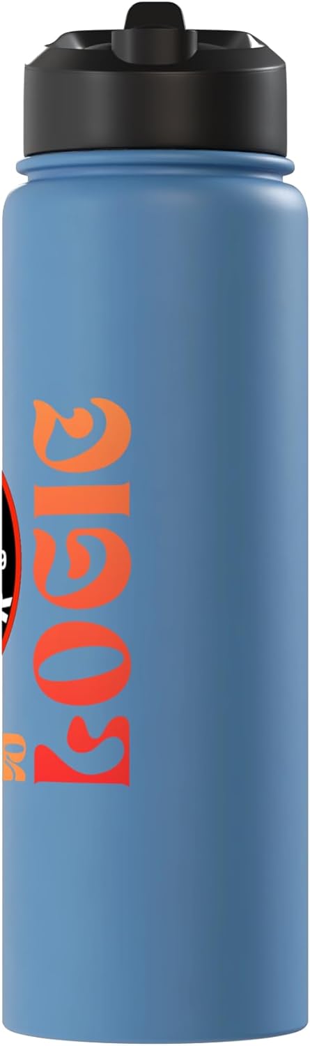 Botella de agua aislada de acero inoxidable con emblema circular