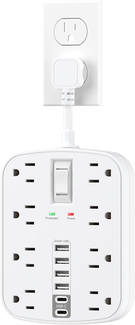 Cable extensión 1pulg con 8 tomas y 6 puertos USB