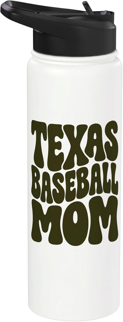 Botella de agua acero inoxidable insulada estilo groovy mamá beisbolista Texas oliva