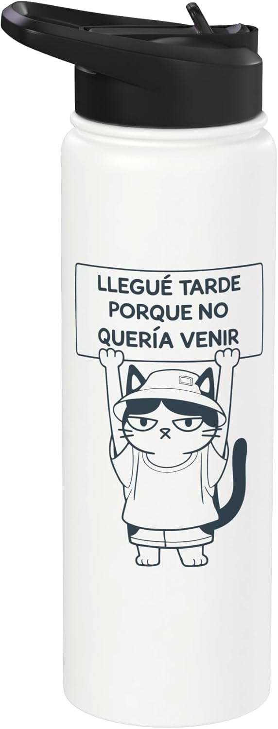 Botella agua acero inox aislada meme gato sarcástico