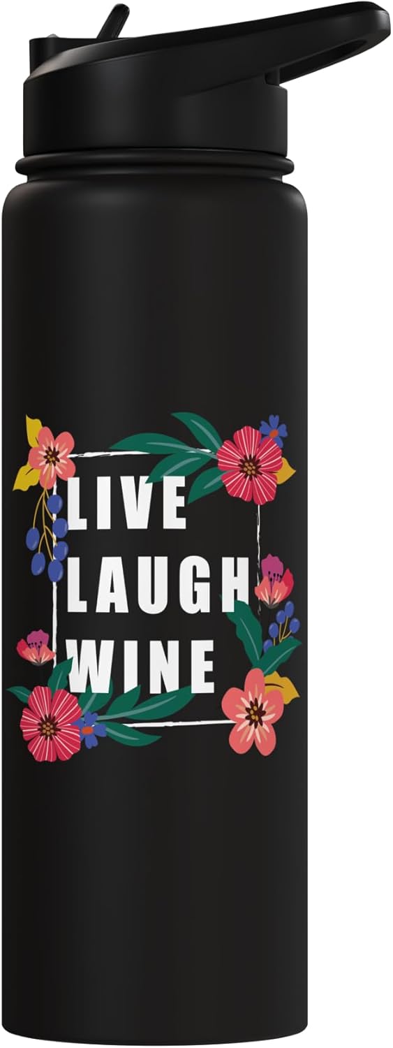 Botella agua acero inox aislada para mujer con flores