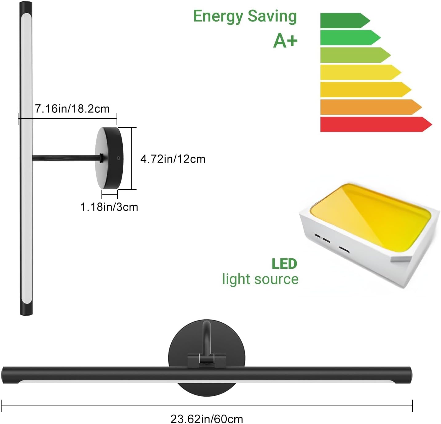 Luces imagen negras 23.6pulg LED regulable control remoto