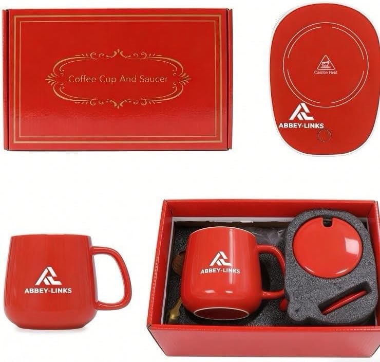 Juego de calentador de tazas cerámicas inteligentes rojos