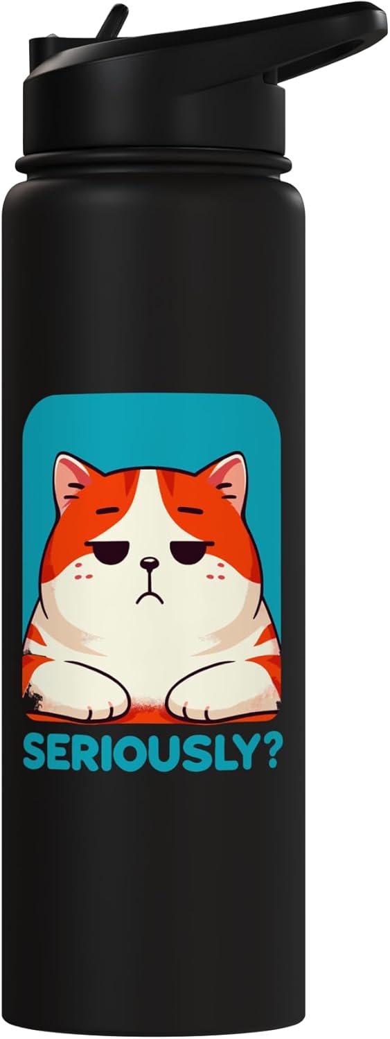 Botella agua acero inox aislada gato kawaii sarcástico