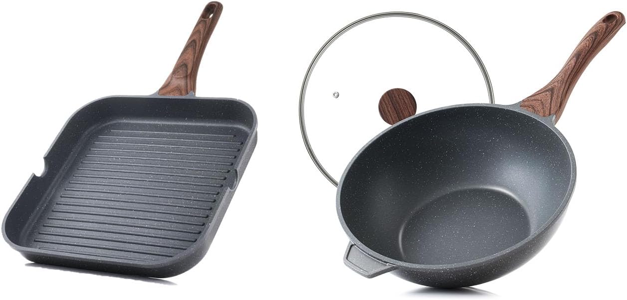 Sartén Antiadherente 12pulg Wok 4.5qt Tapa Olla Inducción
