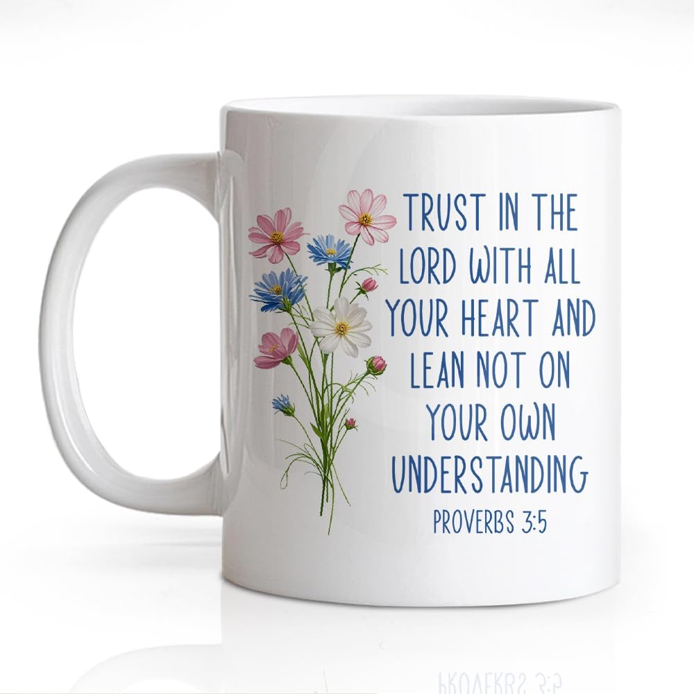 Taza de cerámica doble cara 11 oz con versículo bíblico floral