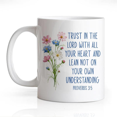 Taza de cerámica doble cara 11 oz con versículo bíblico floral