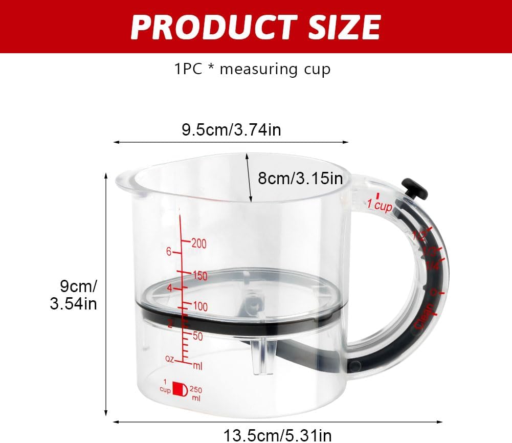 Taza medidora ajustable 4 en 1 para líquidos y secos con base raspadora