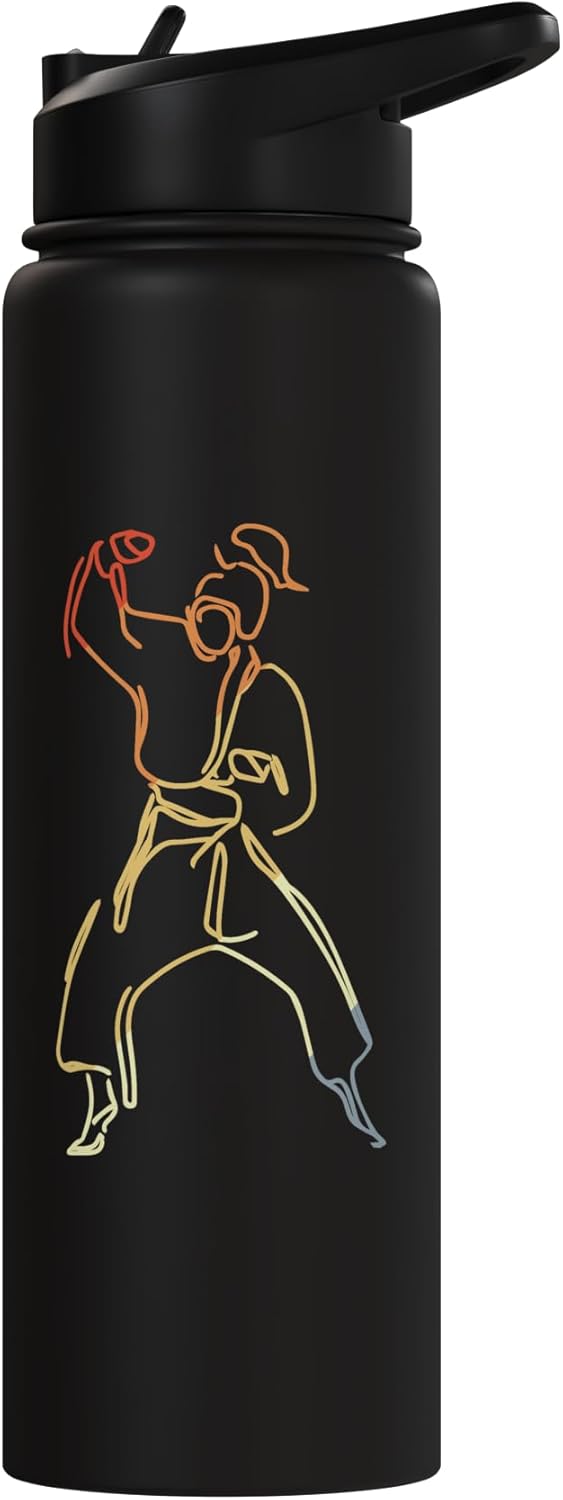 Botella agua acero inox aislada dibujo karate