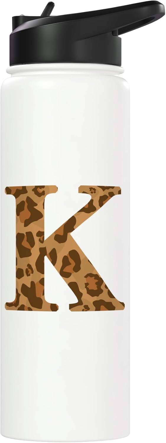 Botella agua acero inox aislada inicial K leopardo