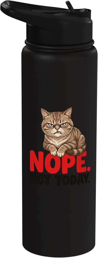 Botella de agua acero inoxidable con gato enojado Nop Not Today