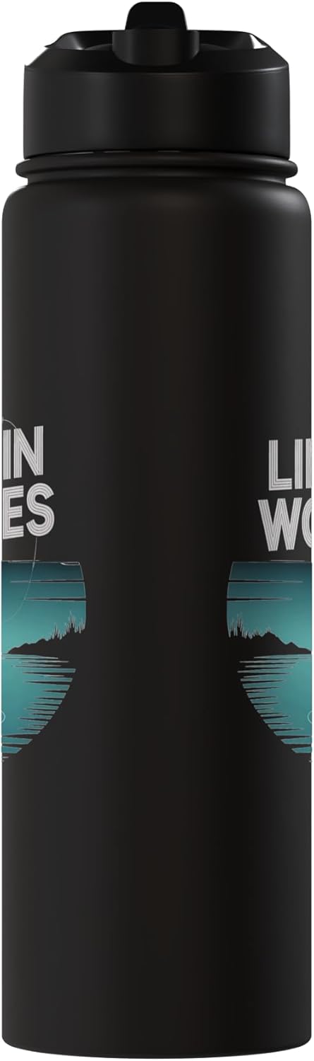 Botella de agua aislada de acero inoxidable con diseño de pescador colorido
