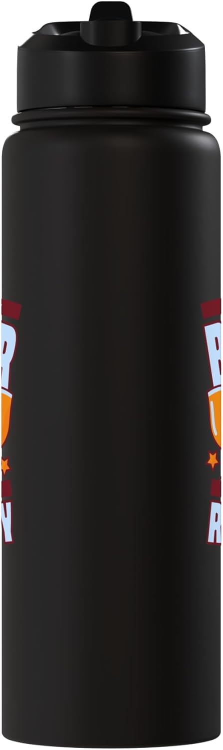 Botella de agua acero inoxidable aislada con chance de rugby