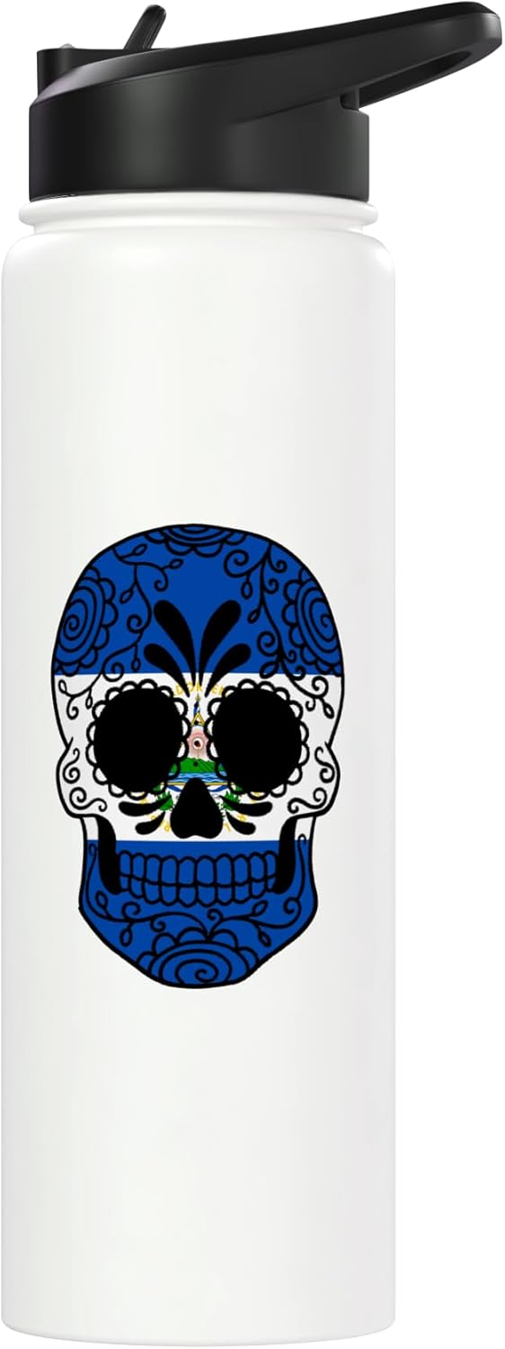 Bottella de agua aislada con calavera de acero inoxidable