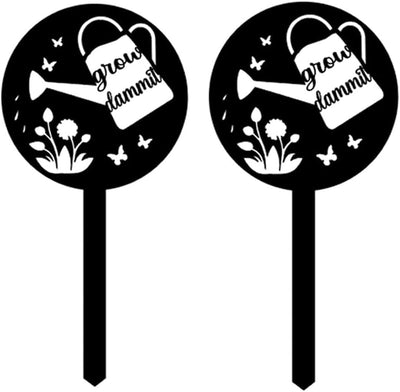 2 Letreros Jardín Grow Dammit Decoración Única