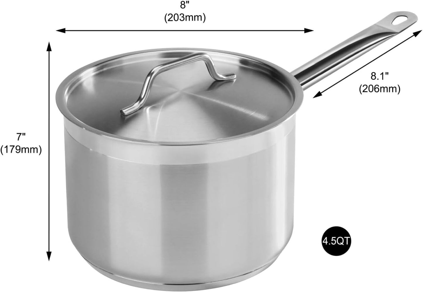 Sartén Acero Inox 18/8 4.5qt Con Tapa 5.5pulg