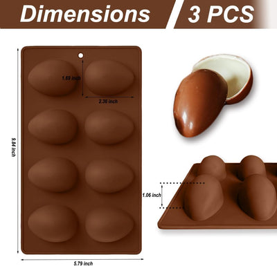 Paquete de 3 moldes de silicona 3D para huevos de Pascua antiadherentes con 8 cavidades