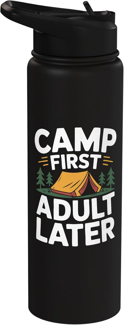 Botella de agua acero inoxidable aislada diseño camping divertido