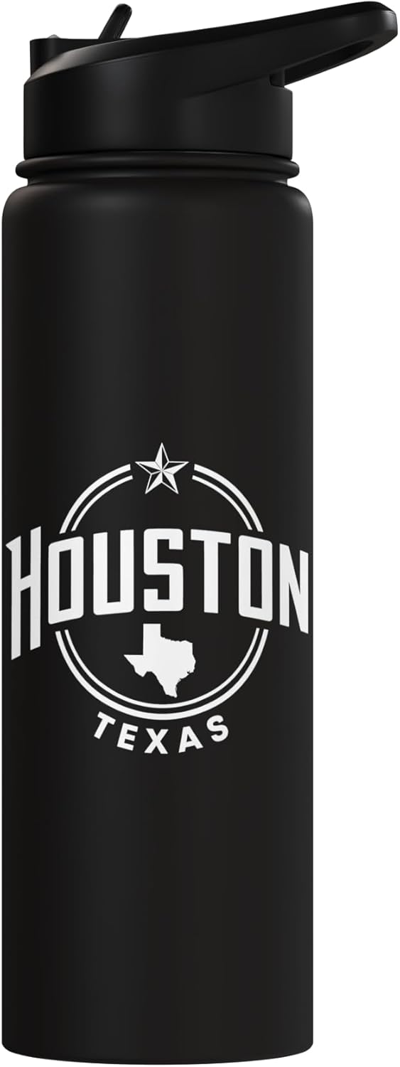 Botella agua acero inox aislada con palma de Texas