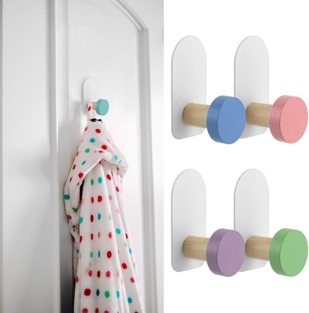 5 Ganchos Autoadhesivos Madera Multiusos Para Toallas Abrigos