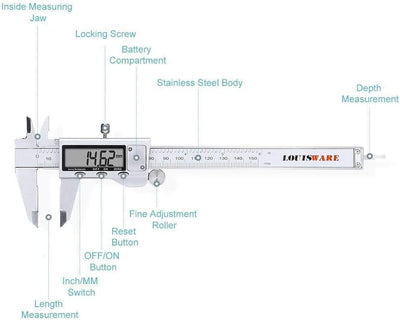 Calibrador digital acero inox 6pulg LCD grande bricolaje