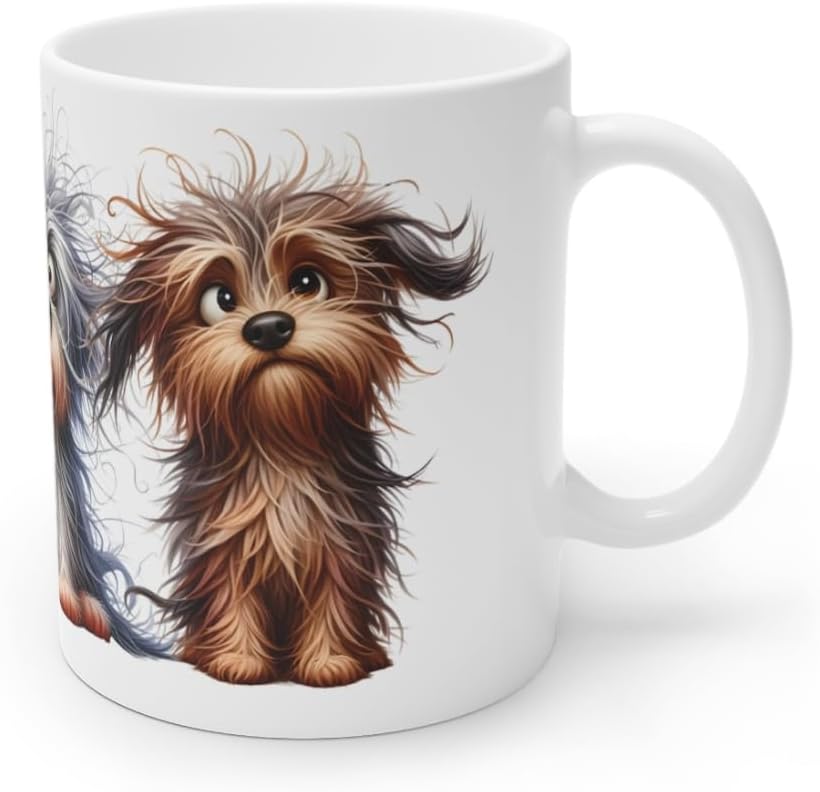 Taza de perro linda obra de arte de dibujos animados de 15 oz
