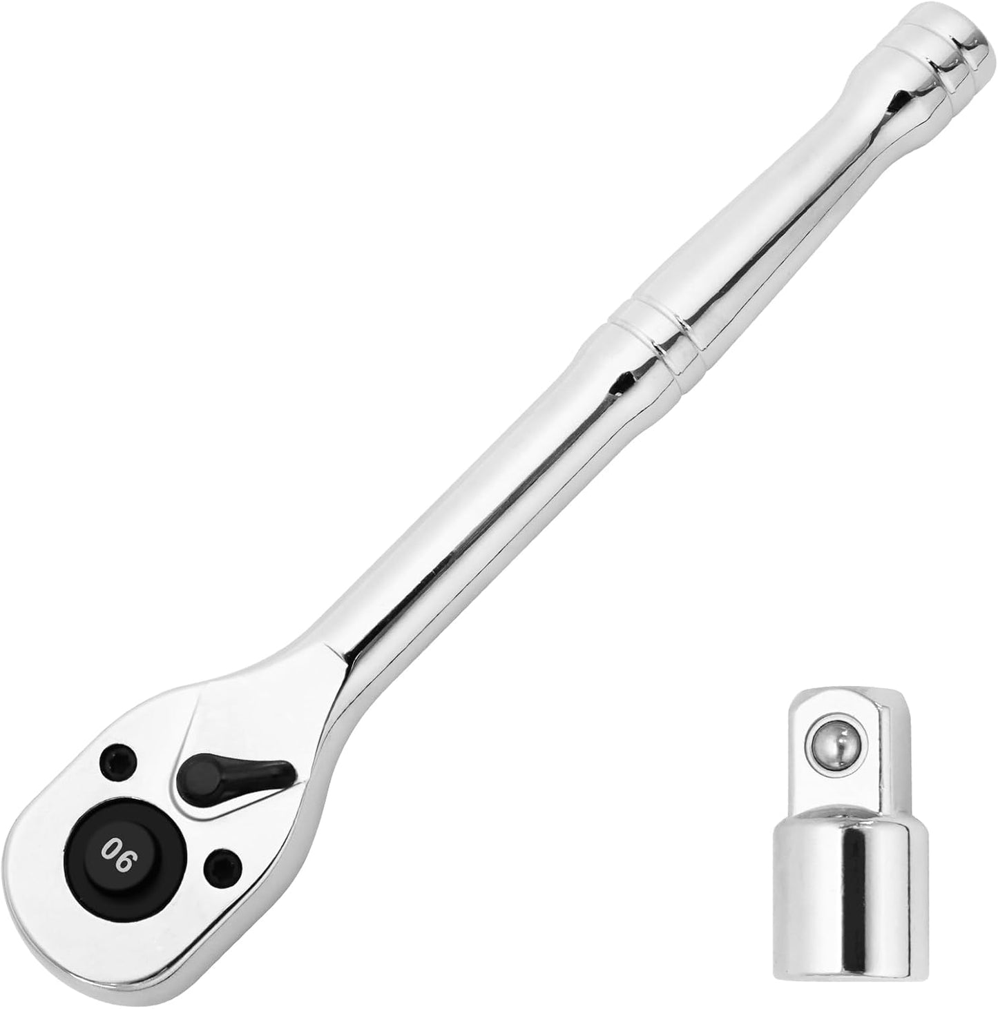 Trinquete 1/4pulg con adaptador 3/8pulg 90 dientes reversible