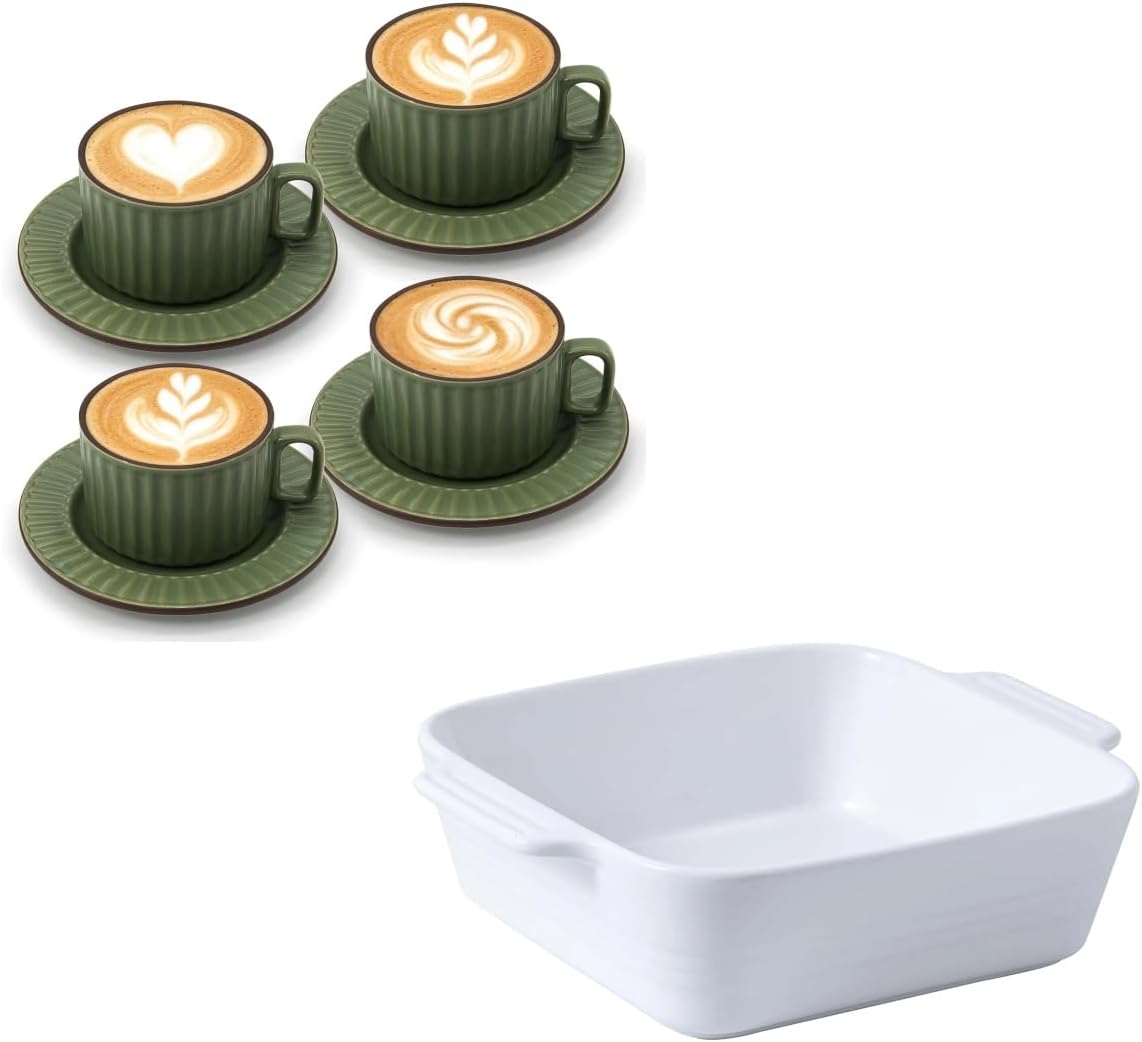 Taza Cerámica Matcha con Platillo y Molde 8x8