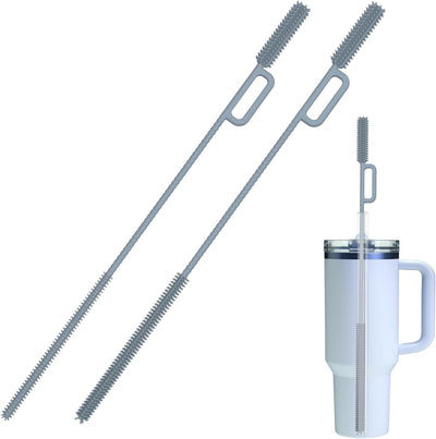 2 Cepillos Silicona Limpiadores Popote Vidrio 9.84pulg Rosa