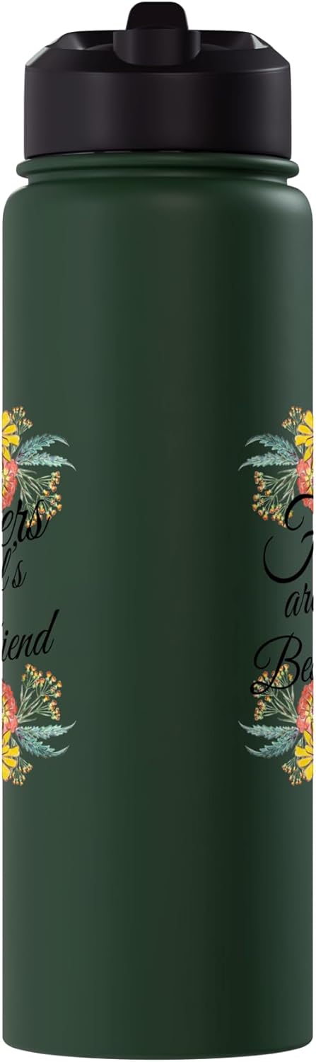Botella de agua acero inoxidable aislada con flores