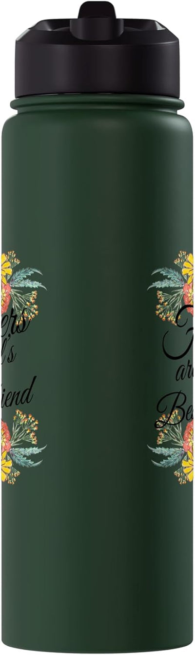 Botella de agua acero inoxidable aislada con flores