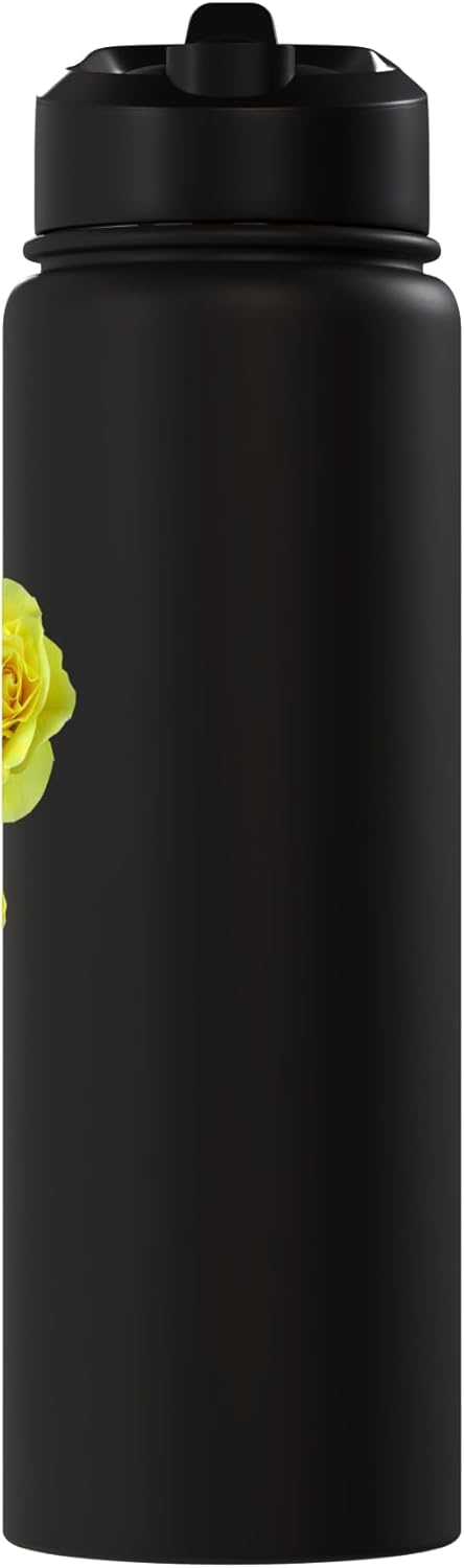 Botella de agua aislada de acero inoxidable con flor botánica