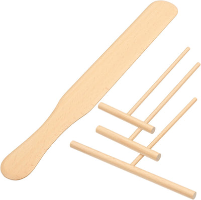 Juego de 4 espátulas y esparcidores de crepé de madera en forma de T y espátula de panqueques