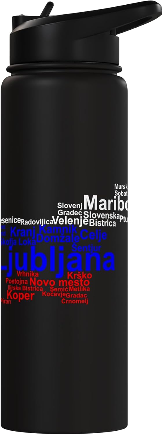 Botella agua acero inox aislada bandera Eslovenia