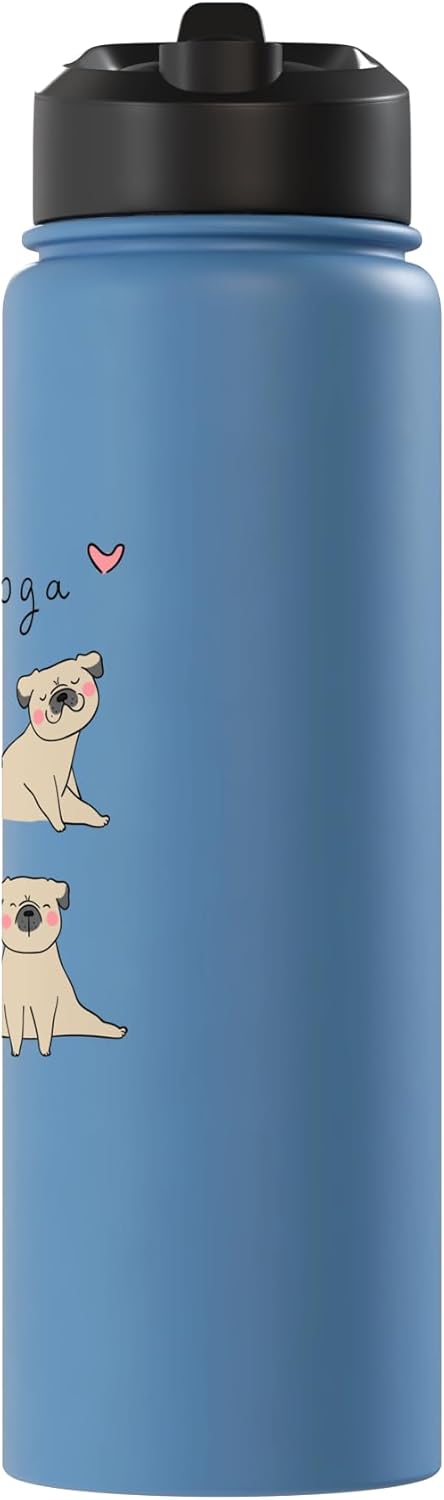 Botella de agua acero inoxidable aislada con estampado de pug y meditación